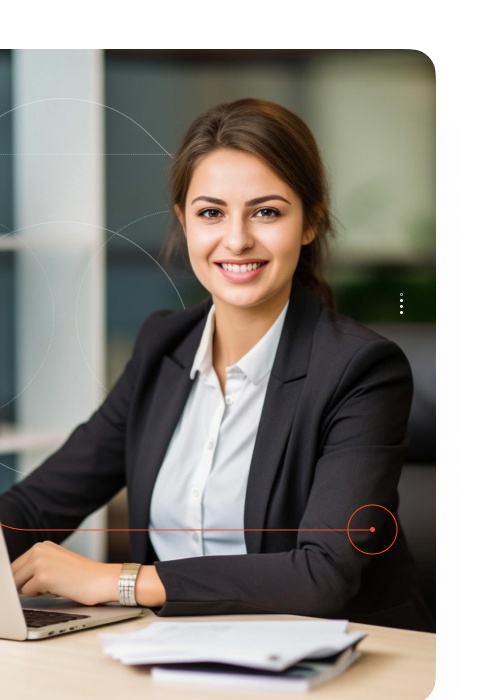 Business professional smiling while working on a laptop