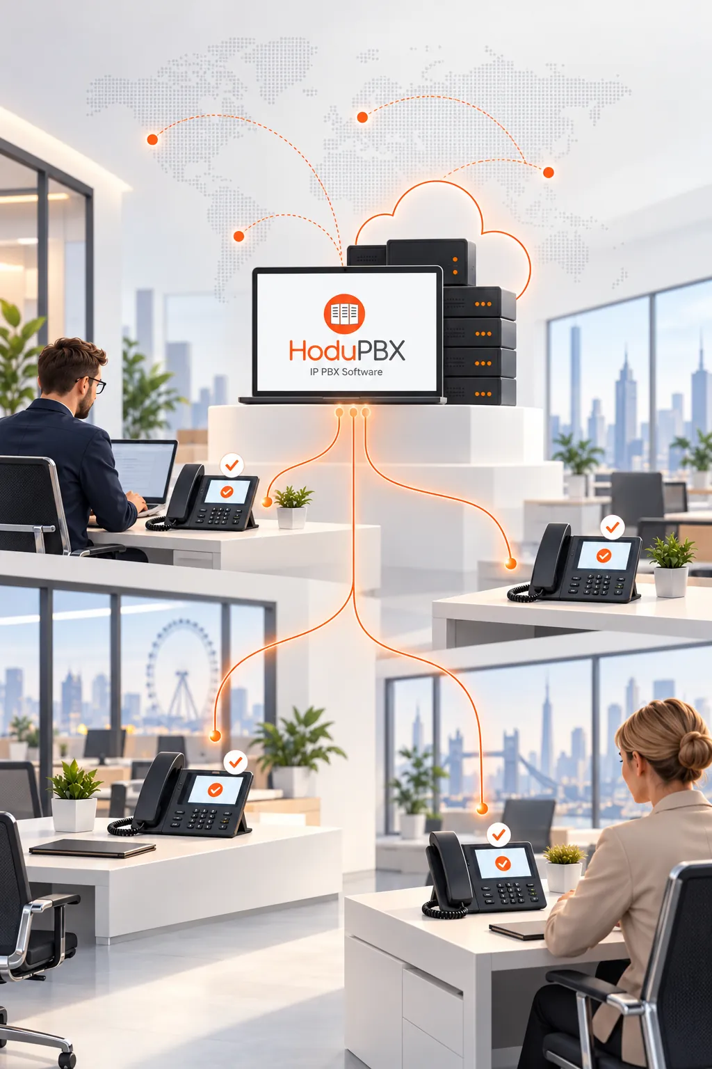 HoduPBX auto provisioning configuring IP phones across office sites from one platform